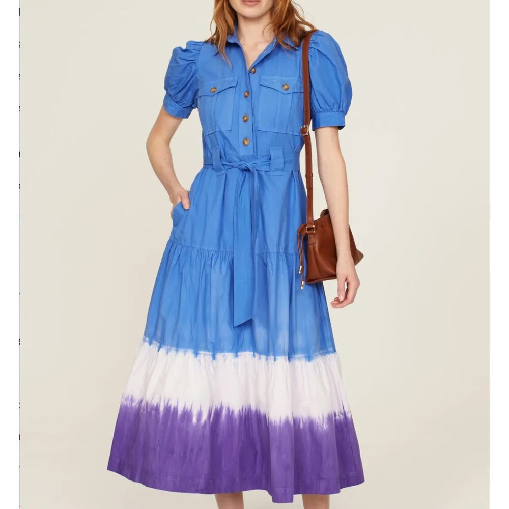 Derek Lam Blue White Ombre Midi Shirt Dress Size 18 Cotton Cottage Designer $460